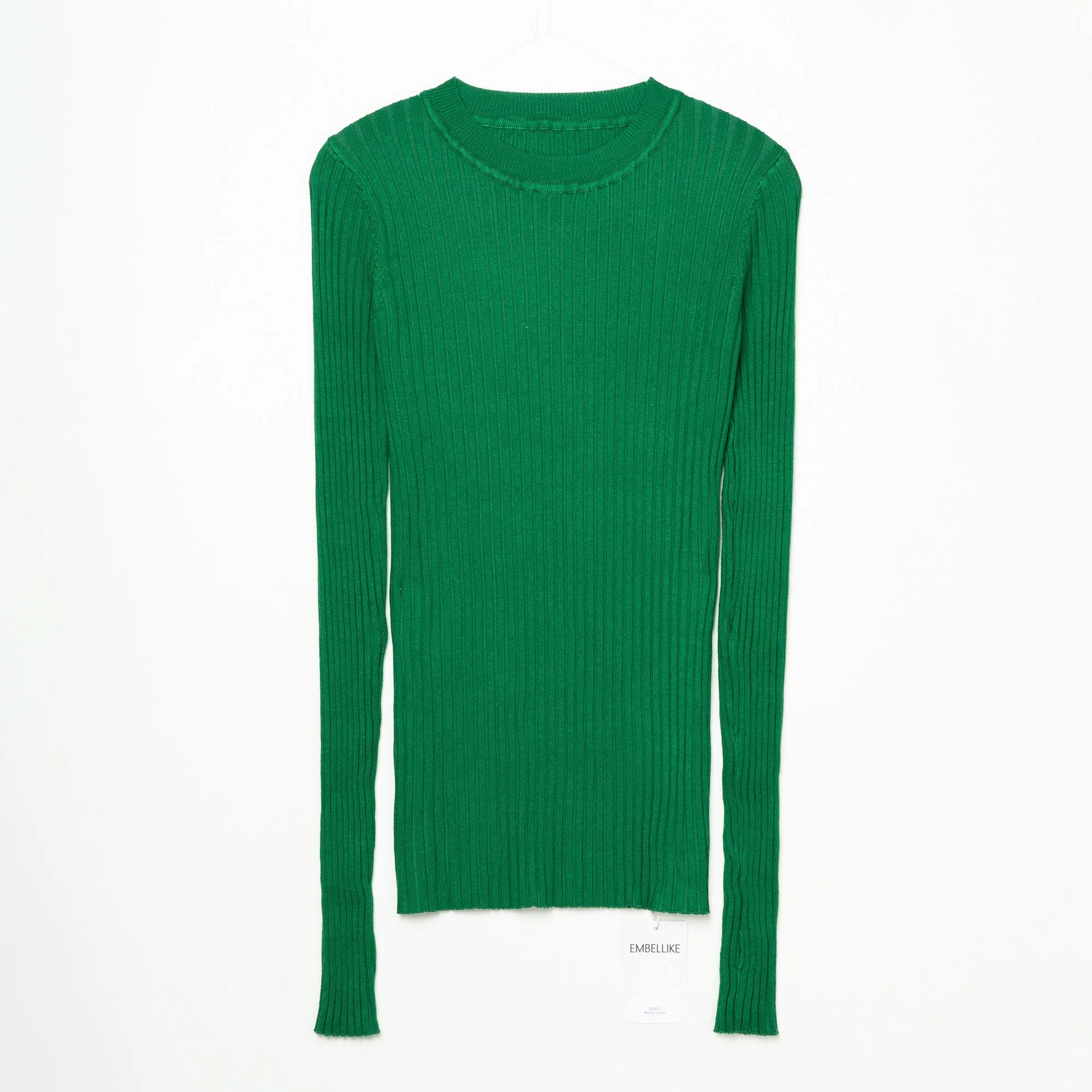 Women Sweater Pullover Basic Crew Neck Ribbed Tops Solid Knitted Jumper With Thumb Hole