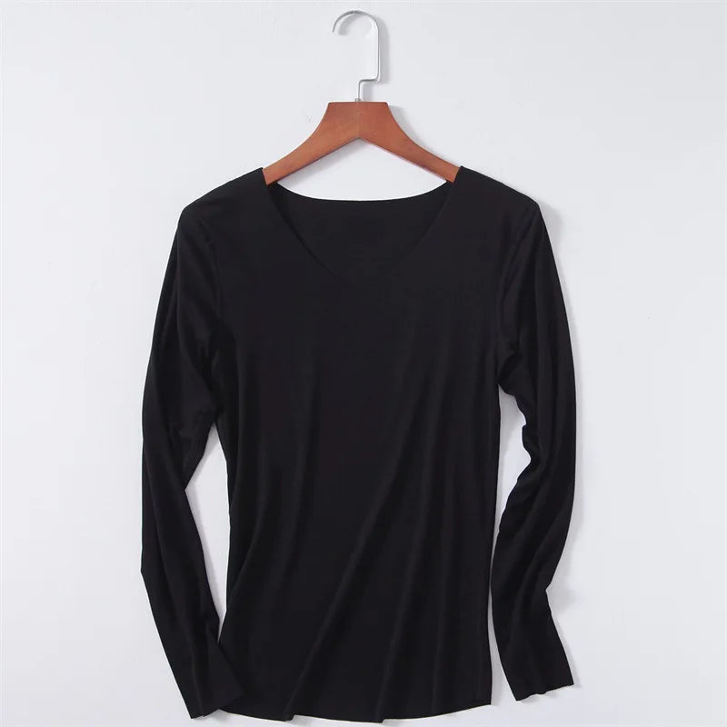 Women Basic Long Sleeve T Shirts Essential Light Weight Scoop Neck Tops Raw Trims
