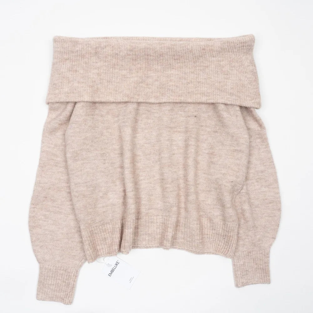 Fluffy Off Shoulder Sweater Women Fashion Jumpers Pullover Knitted Burgundy Grey Beige