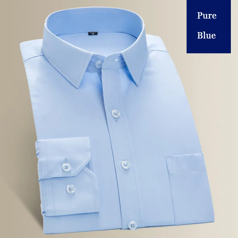Men's Long Sleeve Shirt Casual Dress Solid Color Korean Style