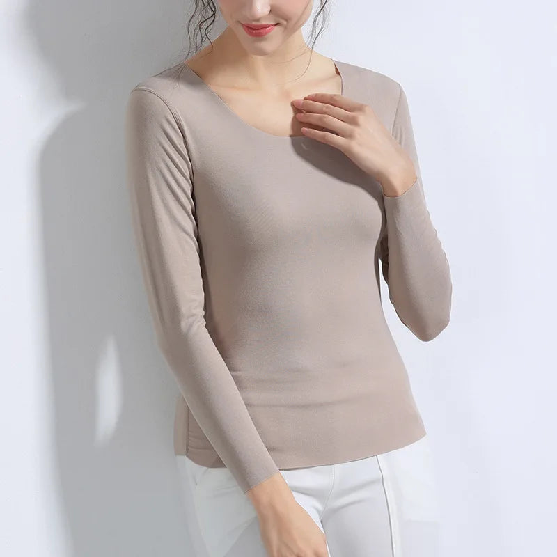 Women Basic Long Sleeve T Shirts Essential Light Weight Scoop Neck Tops Raw Trims