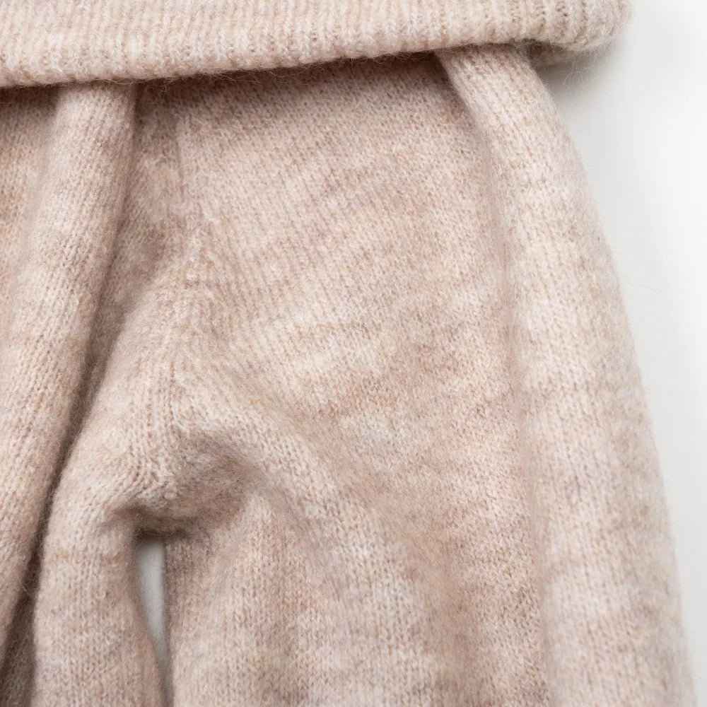 Fluffy Off Shoulder Sweater Women Fashion Jumpers Pullover Knitted Burgundy Grey Beige