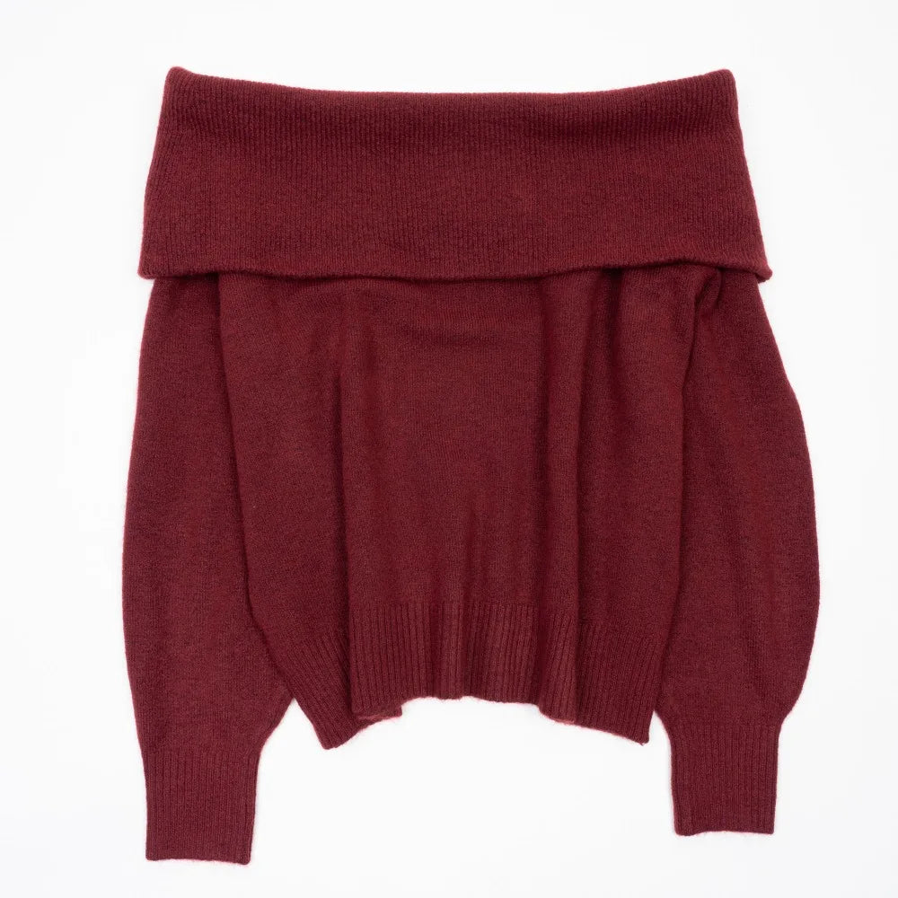 Fluffy Off Shoulder Sweater Women Fashion Jumpers Pullover Knitted Burgundy Grey Beige