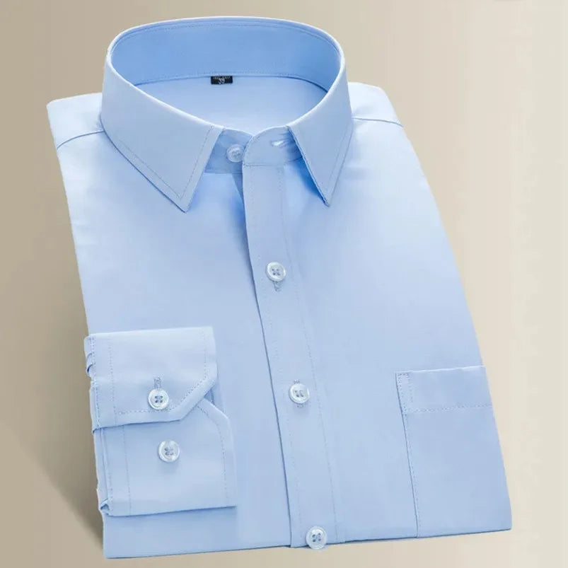 Men's Long Sleeve Shirt Casual Dress Solid Color Korean Style