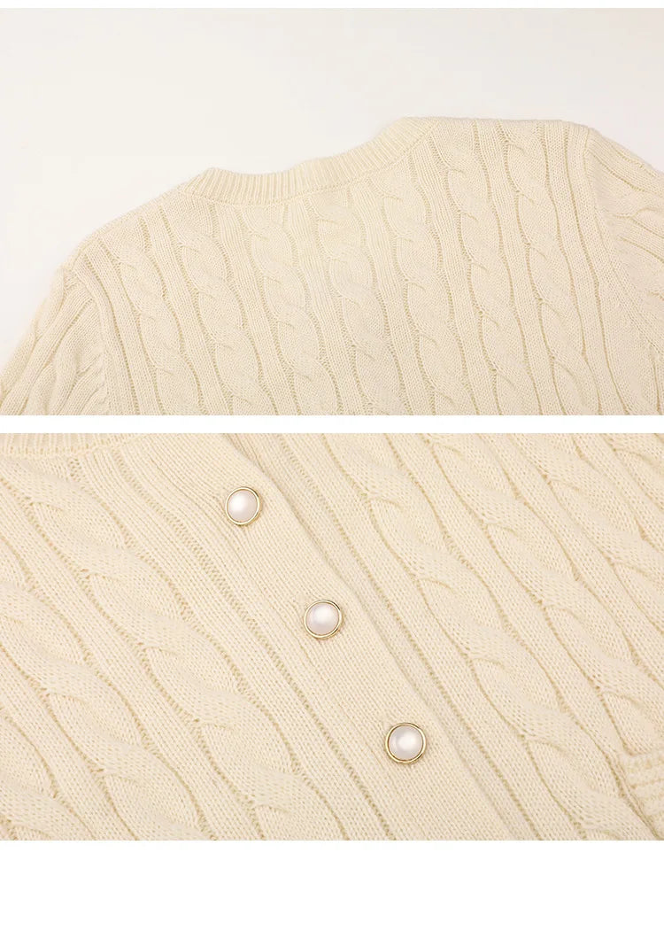 Cropped Short Sleeve Wool Cable Cardigan Sweater Women