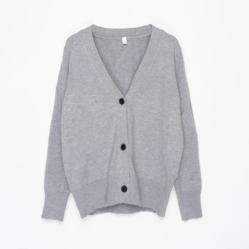 Basic Brief V Neck Cardigan Sweater Women Knitted Cardigans Black Grey Beige S-2XL